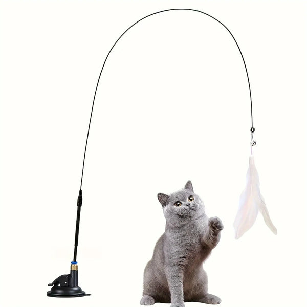 Interactive Cat Feather Wand — Suction Cup Teaser Toy for Indoor Cats