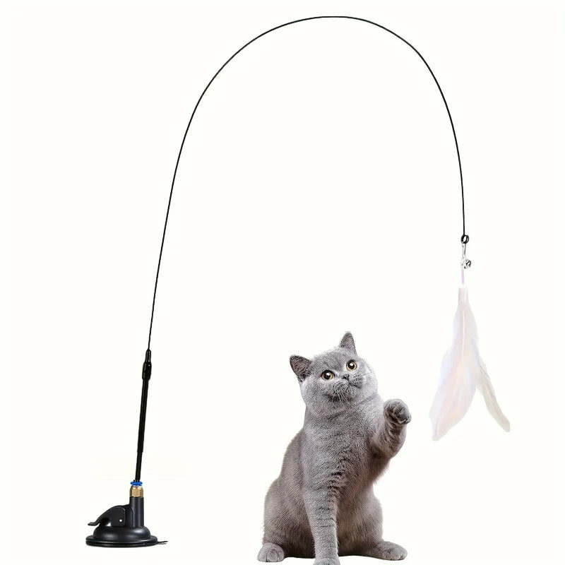 Interactive Cat Feather Wand — Suction Cup Teaser Toy for Indoor Cats